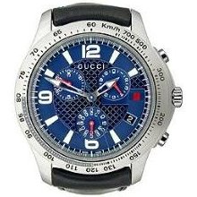 Gucci G-Timeless Chronograph Leather Strap Blue Dial Men's watch #YA126223