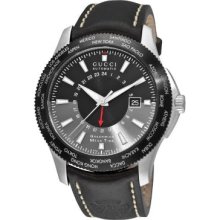 Gucci Men's G-Timeless Swiss Made Automatic GMT Leather Strap Watch