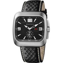 Gucci Men's Stainless Steel G-Coupe Quartz Black Dial Leather Strap YA131302