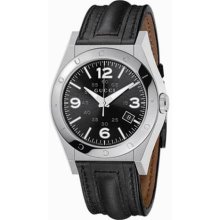 Gucci Pantheon Black Leather Black Dial Men's Watch #YA115229