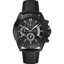 Guess Chronograph Black Leather Mens Watch
