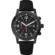 GUESS Chronograph Black Leather Mens Watch U12636G1
