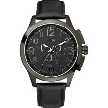 Guess Designer Men's Watches, Steel - Black Leather Chrono Watch