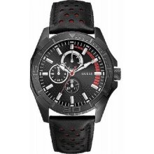 Guess Driver Red Multifunction Men Watch Black Leather Strap W10571g3