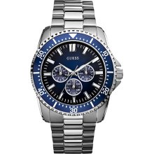 Guess Focus Men's Quartz Watch With Blue Dial Analogue Display And Silver Stainless Steel Strap W10245g1
