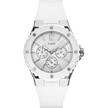 Guess Ladies U10657l1 White Silicone Band Multi-function Watch