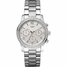 Guess Ladies W14537l1 Silver Band Crystals Chrono Date Watch
