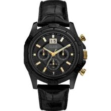 Guess Men's Phantom Chronograph, Black Dial & Black Leather Strap W0176G1 Watch