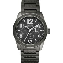 Guess Men's Quartz Watch With Black Dial Analogue Display And Grey Stainless Steel Strap W15073g2