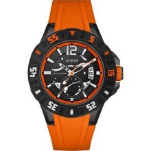 Guess Men's Stainless Steel Case Date Rrp $125 Orange Rubber Watch U0034g8