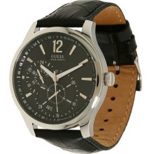 Guess Multiple Dial Black Face Black Leather Band Men's Watch