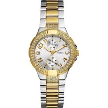 Guess U13586l1 Silver & Gold Tone Chronograph Dial Swarovski Crystal Bezel Watch