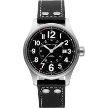 Hamilton Watch Authentic Swiss Khaki Officer Black Leather H70615733