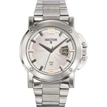 Hector H France Men's Classic Silver Dial Stainless Steel Date Watch