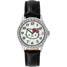 Hello Kitty Rhinestone Bezel Leather Strap Watch