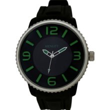 Henley Men's Quartz Watch With Black Dial Analogue Display And Black Bold Silicone Strap H02044.11