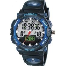 Highquality Pasnew 50m Water-proof Dual Time Boys Men Sport Watch--ra