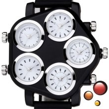 Huaheng Mens Quartz Wrist Watches Five Time Zone Watch White Dial Rhombic Shape