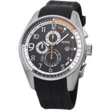 Hugo Boss Men's Quartz Watch With Black Dial Chronograph Display And Black Silicone Strap 1512366