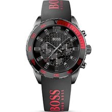 Hugo Boss Watch, Mens Chronograph Red and Black Silicone Strap 44mm 15