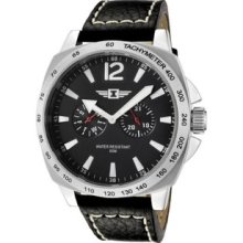 I By Men's 43660-001 Black Dial Black Leather