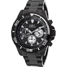 Invicta Men's 12919 Pro Diver Chronograph Black Textured Dial Black Ion Plated