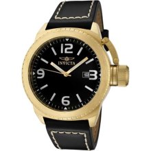 Invicta Men's Corduba Black Dial 18k Gold Plated Black Leather