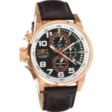 Invicta Men's Force Chronograph Rose Gold Tone Stainless Steel Case Leather Bracelet Black Tone Dial 13056