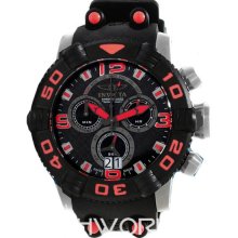 Invicta Men's Sea Hunter Chronograph Stainless Steel Case Rubber Bracelet Black and Red Dial 12257