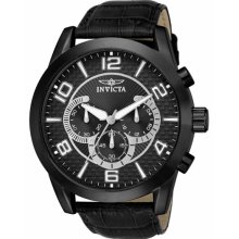 Invicta Men's Specialty Chronograph Stainless Steel Case Leather Bracelet Black Tone Dial 13641
