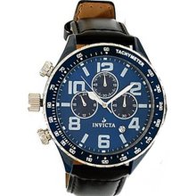Invicta Men's Stainless Steel Case Blue Dial Chronograph Leather Strap 11250