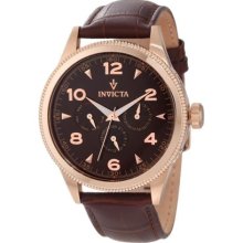 Invicta Men's Swiss Vintage Brown Dial Brown Leather 3 Eye Day Da ...