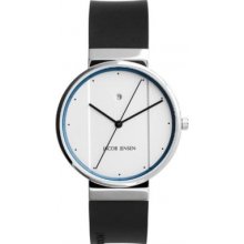 Jacob Jensen New Series Men's Quartz Watch With White Dial Analogue Display And Black Rubber Strap 750