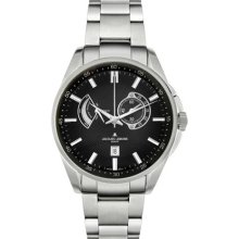 JACQUES LEMANS Men's Tempora Power Reserve GU175C Silver Stainless-Steel Swiss Quartz Watch with Black Dial