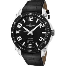 JACQUES LEMANS Watches Men's Geneve Automatic Black Dial Black Leather