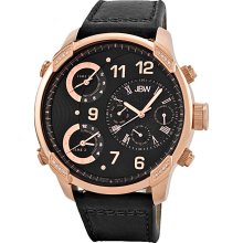 JBW Men's 'G4' Multi Time Zone Black Strap Lifestyle Diamond Watch (Black/Rose-gold)