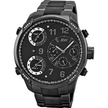 JBW Men's 'G4' Multi Time Zone Black Steel Lifestyle Diamond Watch (Black)
