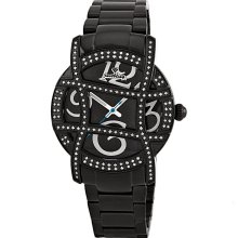 JBW Women's 'Olympia' Diamond Grid Black Ion-Plated Stainless-Steel Band Watch (Black Ion-Plated Stainless Steel)