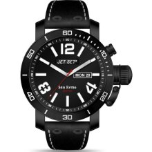 Jet Set Mens San Remo Stainless Watch - Black Leather Strap - Black Dial - JETJ3280B-267