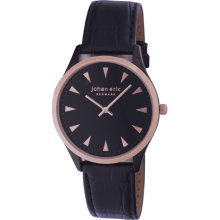 Johan Eric Men's JE9000-10-007 Black and Rose Gold IP Leather Watch