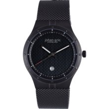 Johan Eric Men's Skive Black IP Stainless Steel Mesh Date Watch