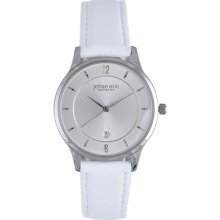 Johan Eric Women's JE2001-04-001 Hobro Silver Dial White Leather Watch