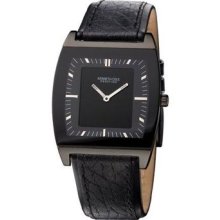 Kenneth Cole Reaction Mens Black Dial Slim Case Leather Strap Watch Kc1423