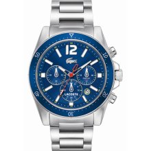 Lacoste 'Seattle' Chronograph Aluminum Bezel Bracelet Watch Silver/ Blue