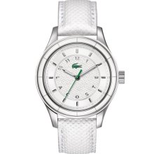 Lacoste 'Sydney' Round Leather Strap Watch White/ Silver