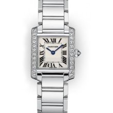 Ladies 18K White Gold Beadset Bezel Cartier Tank Francaise (806)