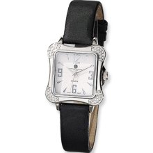 Ladies, Black Leather Band Watch by Charles Hubert