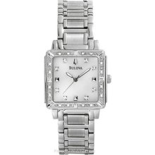 Ladies Bulova Square Diamond Marine Star - Stainless Steel - White MOP 96R107