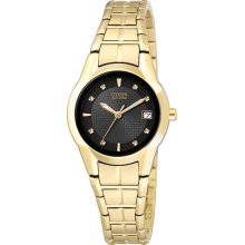 Ladies Citizen Gold Tone Stainless Steel 26mm Eco-Drive Black Dial