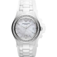 Ladies Emporio Armani White Ceramica Crystal Watch Ar1426